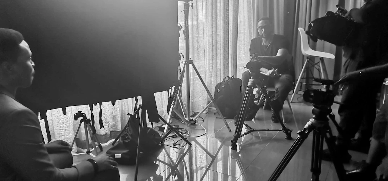 The Chalk Factory Productions – On Set 2 The crew from The Chalk Factory Productions on set, on location working with a CEO of an international tech startup that leverages social media influencers to sell products to the public.