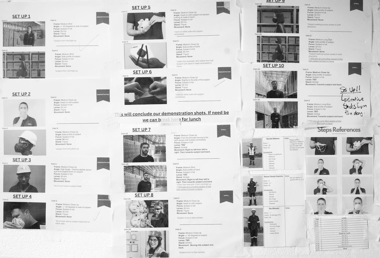 Preparation and Shot Schedule/List A board showing the shot process and shot list for a project shot by The Chalk Factory Productions.